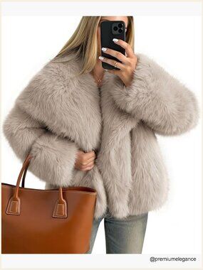 Faux Fur Cocoon Coat Long Sleeve Button Down Fluffy Warm Jacket with Pockets